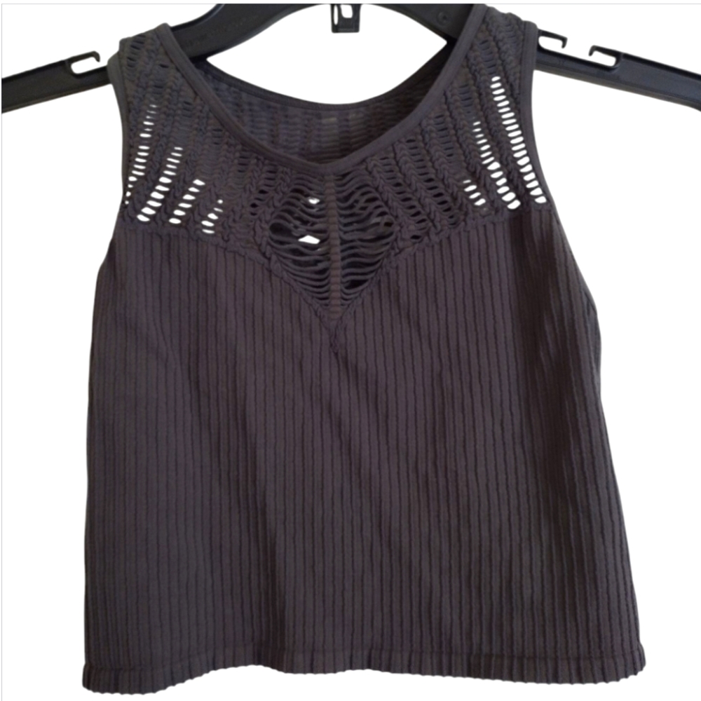 Intimately Free Rare Charcoal Grey Ribbed Brap Top Nylon Spandex Sz Medium